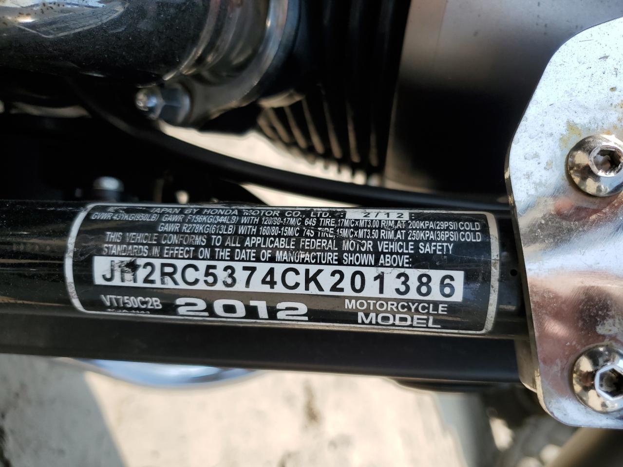 2012 Honda Vt cycle VIN JH2RC5374CK201386 photo 8
