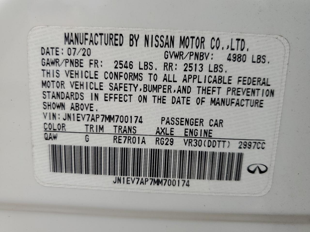 2021 Infiniti Q50 VIN JN1EV7AP7MM700174 photo 12