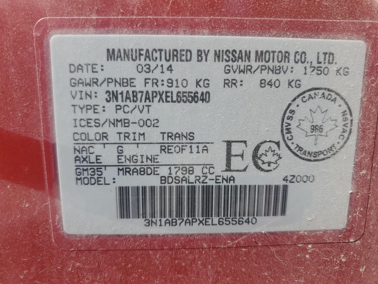 2014 NISSAN Sentra s VIN 3N1AB7APXEL655640 photo 12
