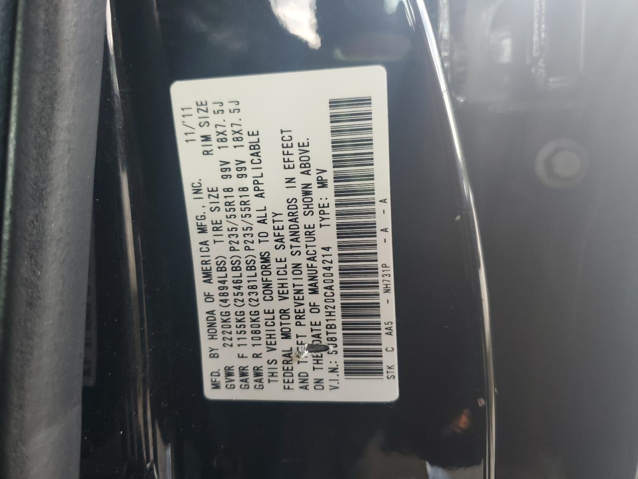 2012 Acura Rdx VIN 5J8TB1H20CA004214 photo 12