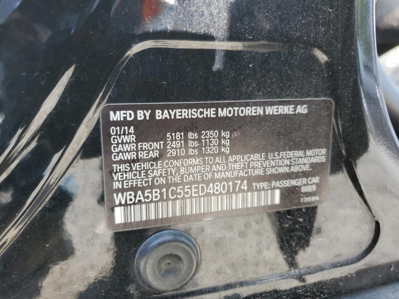 2014 BMW 5 series VIN WBA5B1C55ED480174 photo 12