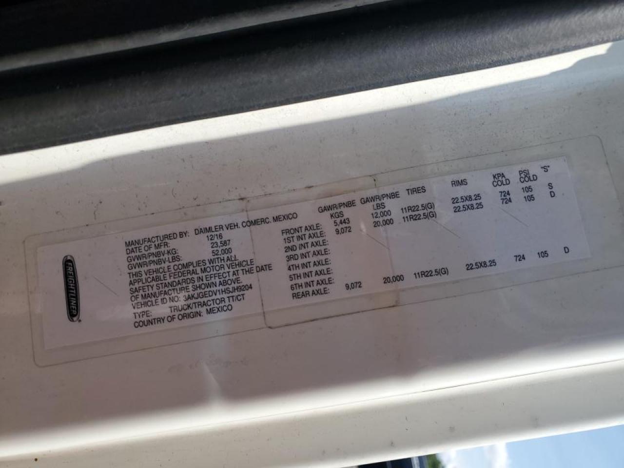 2017 FREIGHTLINER All other VIN 3AKJGEDV1HSJH9204 photo 10