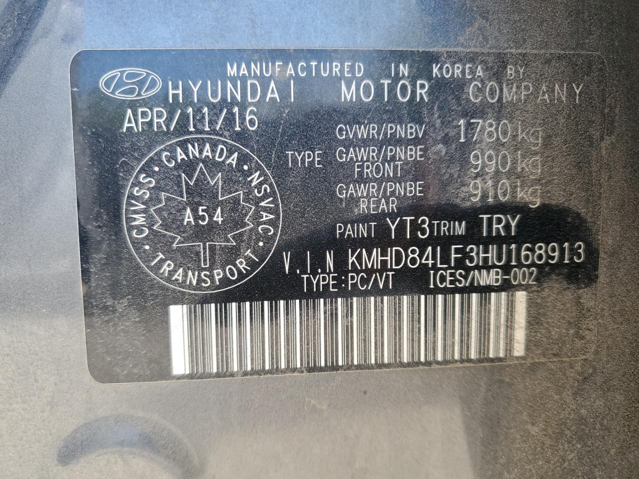 2017 HYUNDAI Elantra VIN KMHD84LF3HU168913 photo 12