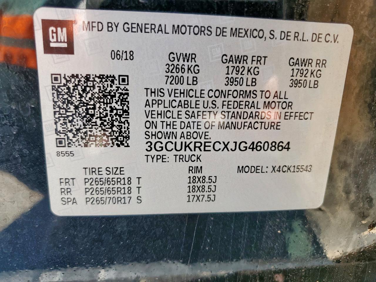 2018 Chevrolet All models VIN 3GCUKRECXJG460864 photo 12