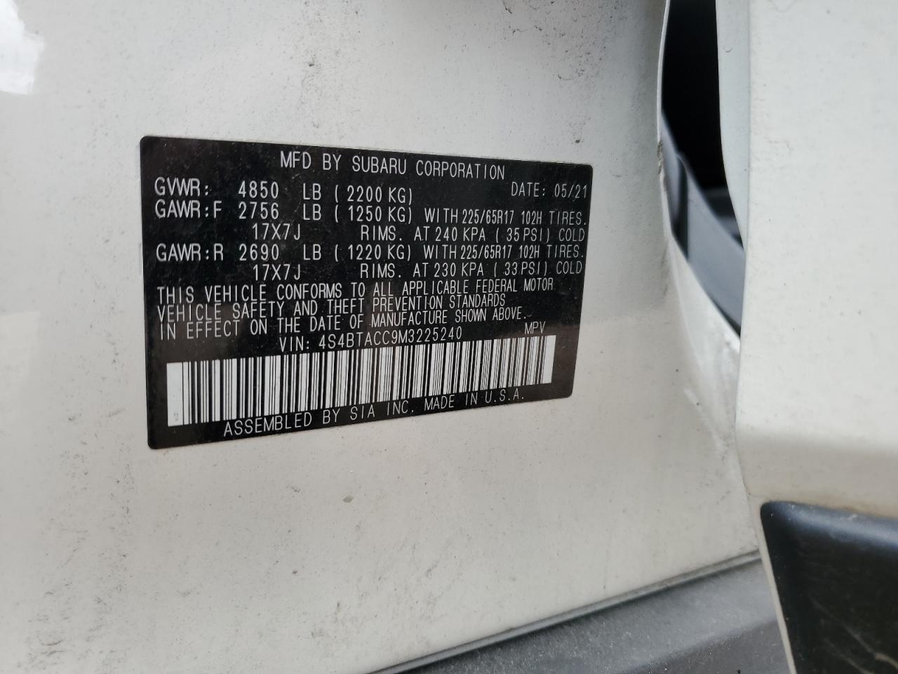 2021 Subaru Outback VIN 4S4BTACC9M3225240 photo 12