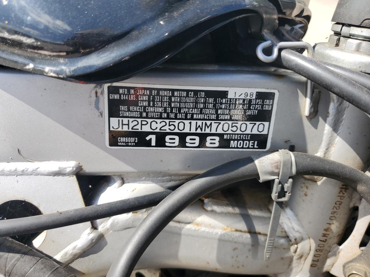 1998 Honda Cbr cycle VIN JH2PC2501WM705070 photo 9