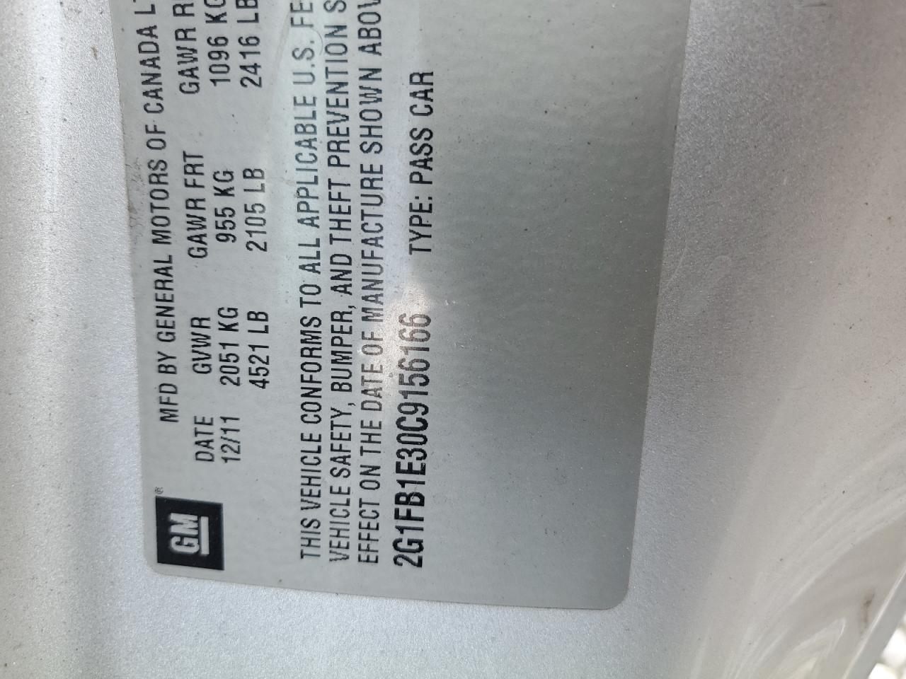 2012 Chev Camaro VIN 2G1FB1E30C9156166 photo 12
