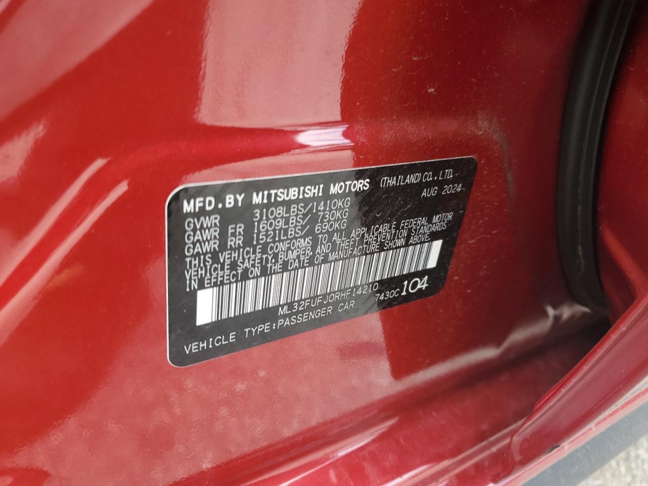 2024 Mitsubishi Mirage VIN ML32FUFJ0RHF14210 photo 12