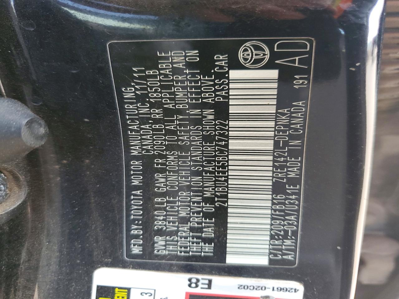 2011 Toyota Corolla VIN 2T1BU4EE5BC747322 photo 12