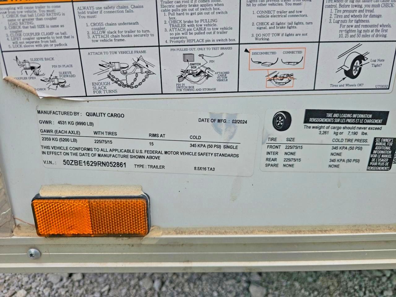 2024 QUALITY CARGO 16' ENCLOS ENCLOSED CARGO TRAILER VIN 50ZBE1629RN052861 photo 10
