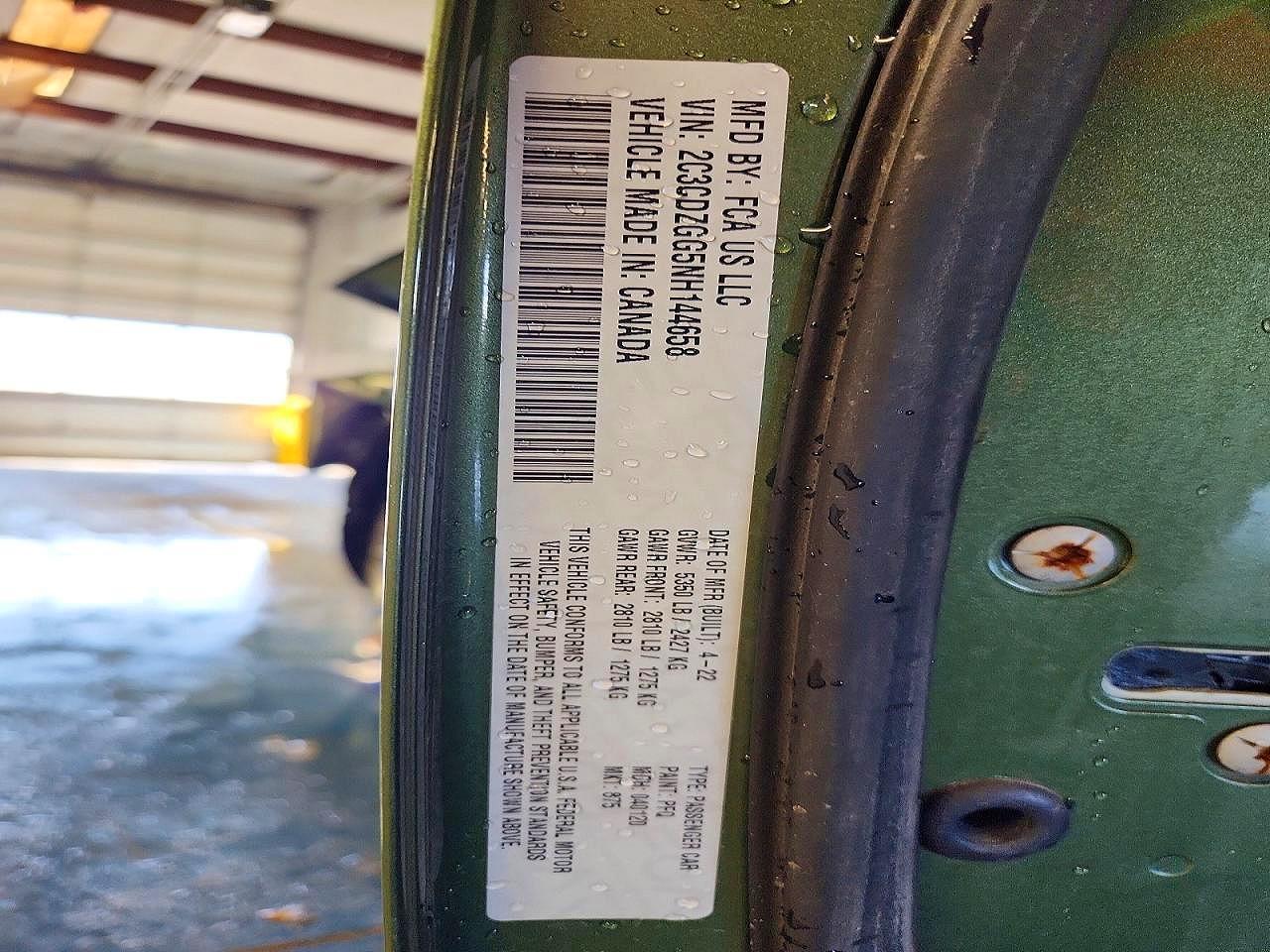 2022 Dodge Challenger VIN 2C3CDZGG5NH144658 photo 12