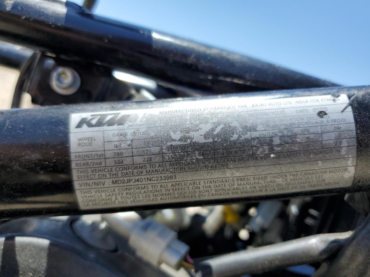 2022 KTM Motorcycle VIN MD2JPJ401NC233983 photo 10