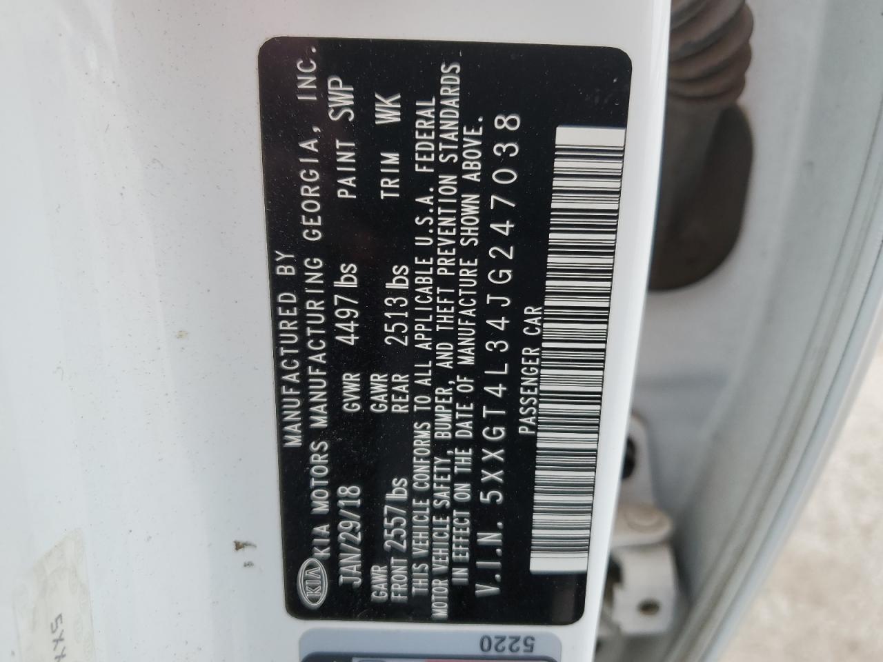2018 KIA Optima VIN 5XXGT4L34JG247038 photo 12