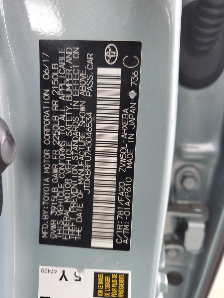 2017 TOYOTA Prius VIN JTDKBRFU7H3046534 photo 12
