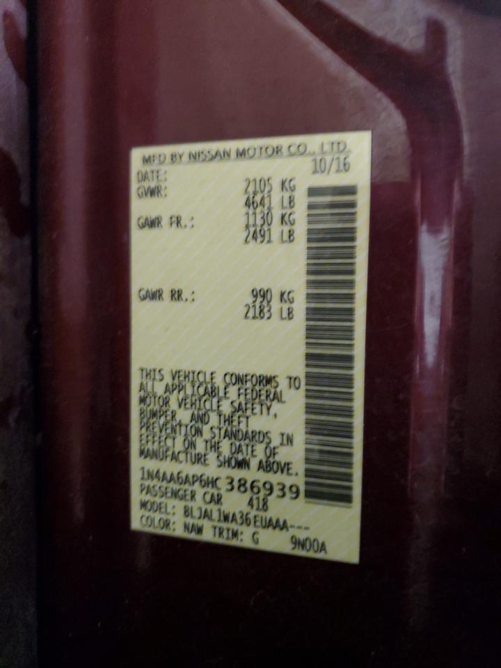 2017 Nissan Maxima VIN 1N4AA6AP6HC386939 photo 12