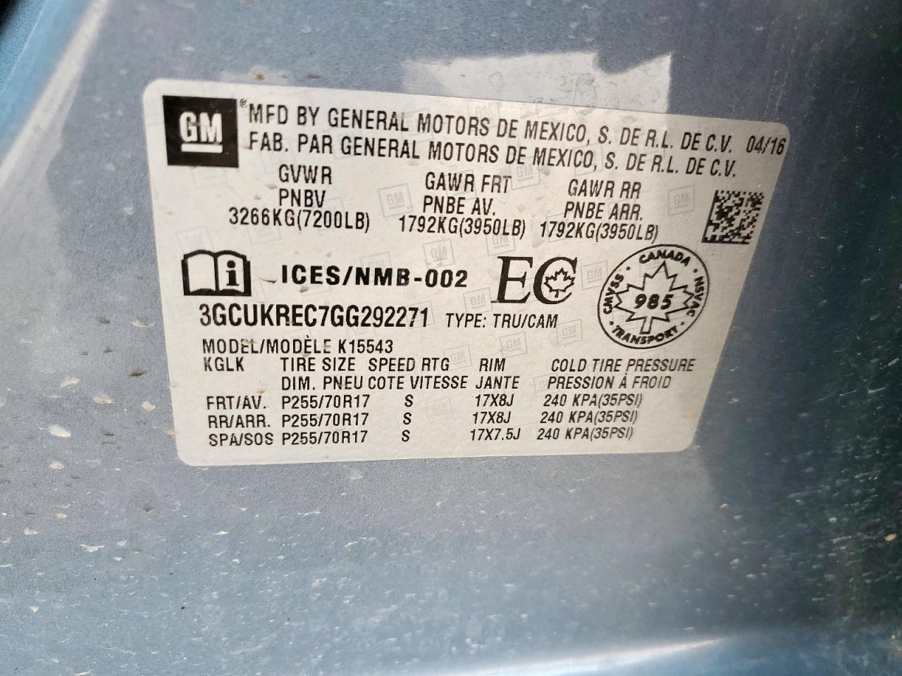 2016 Chevrolet All models VIN 3GCUKREC7GG292271 photo 12