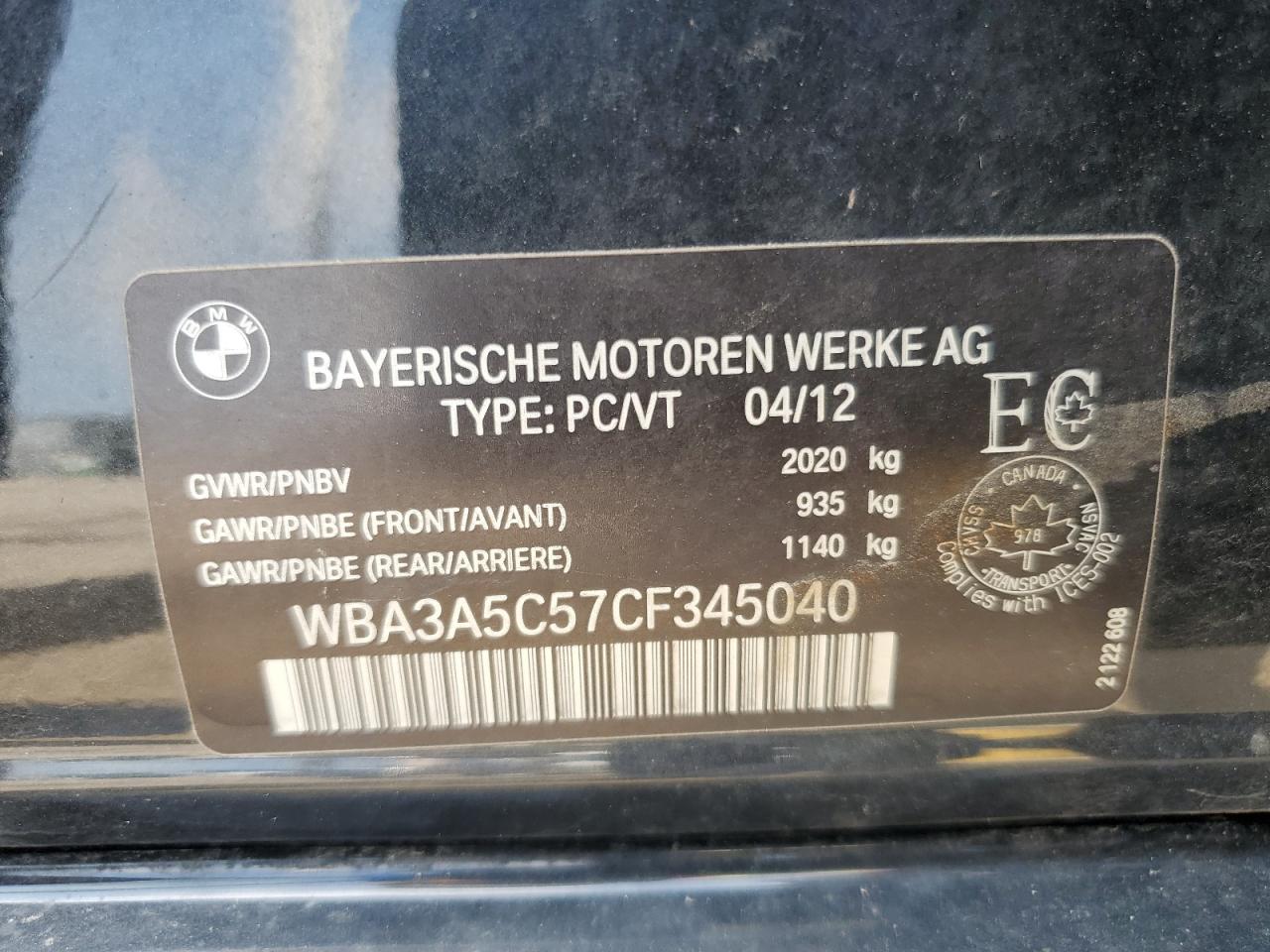 2012 BMW 3 series VIN WBA3A5C57CF345040 photo 12