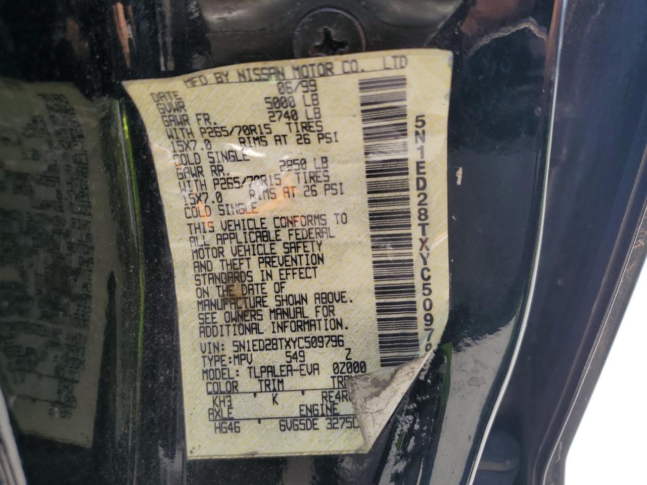 2000 NISS Xterra VIN 5N1ED28TXYC509796 photo 12