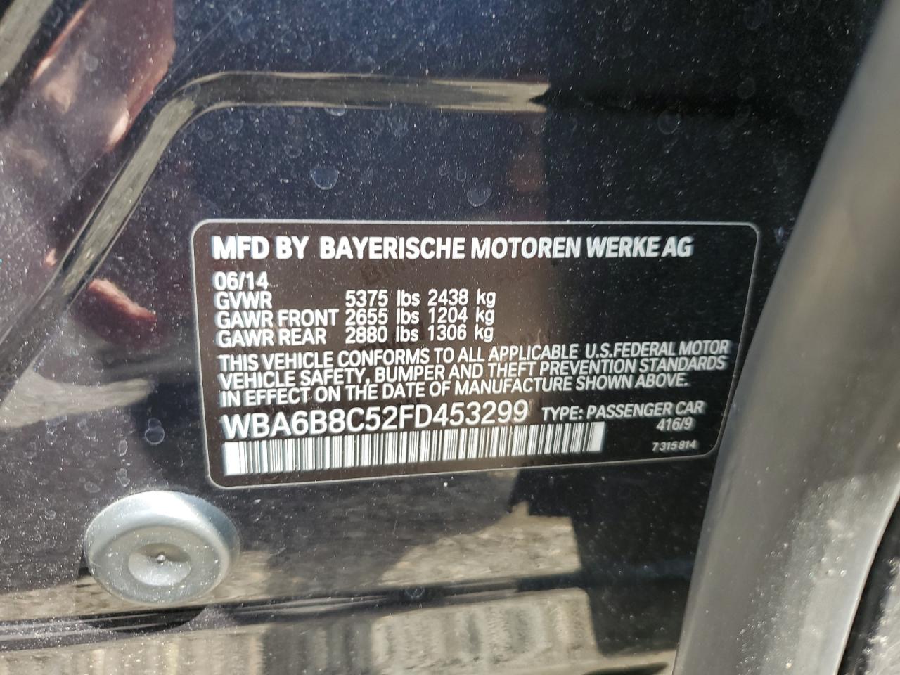 2015 BMW 6 series VIN WBA6B8C52FD453299 photo 12