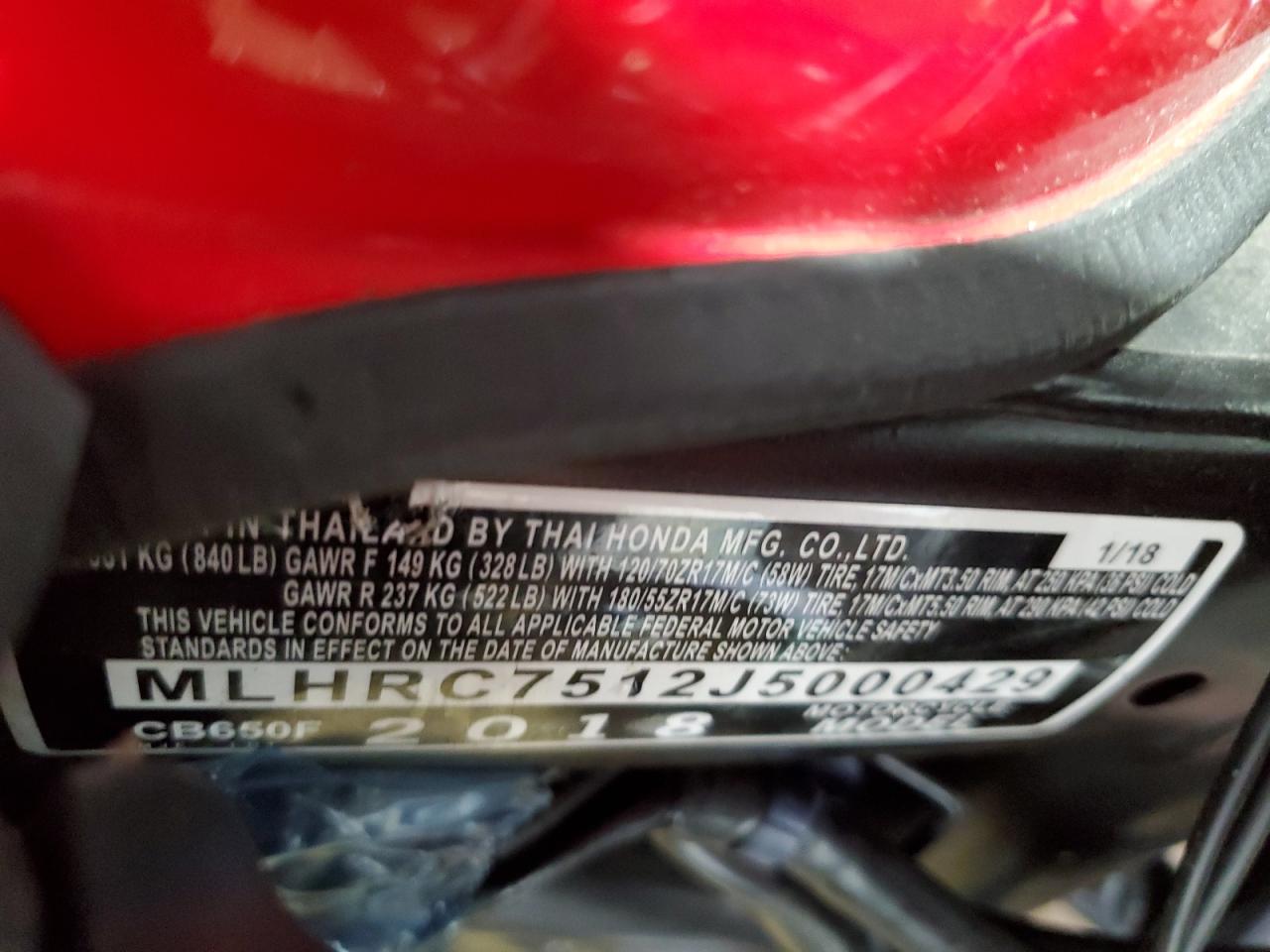 2018 Honda Cb cycle VIN MLHRC7512J5000429 photo 10