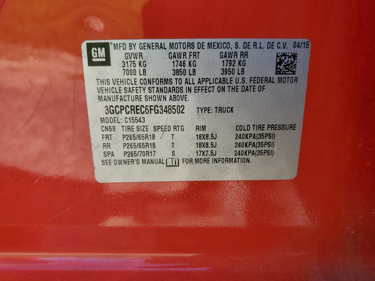 2015 Chevrolet All models VIN 3GCPCREC6FG348502 photo 12