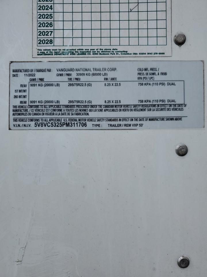 2023 VANGUARD Trailer VIN 5V8VC5325PM311706 photo 10