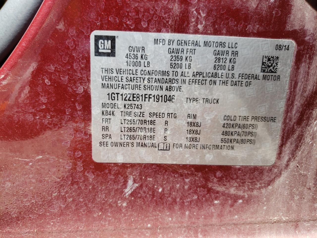 2015 GMC SIERRA VIN 1GT12ZE81FF191046 photo 12