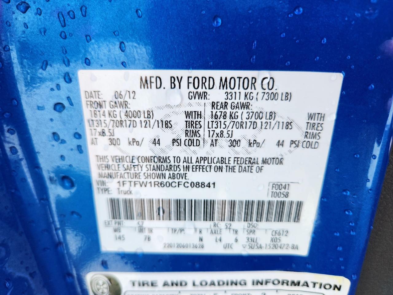 2012 Ford F150 VIN 1FTFW1R60CFC08841 photo 12