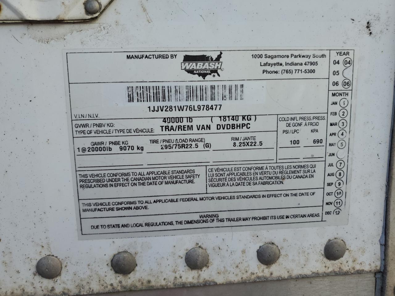 2006 WABA Dry van tr VIN 1JJV281W76L978477 photo 10