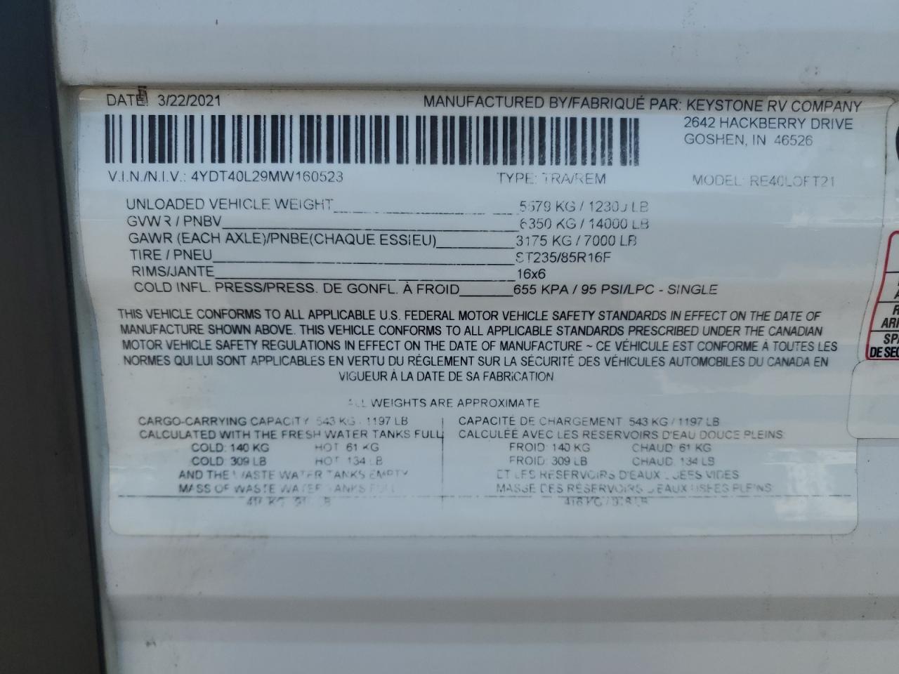 2021 KEYSTONE Outbakloft VIN 4YDT40L29MW160523 photo 10