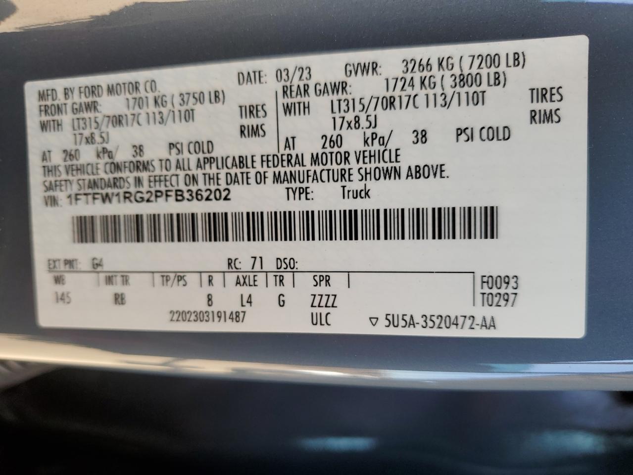 2023 FORD F150 rapto VIN 1FTFW1RG2PFB36202 photo 12