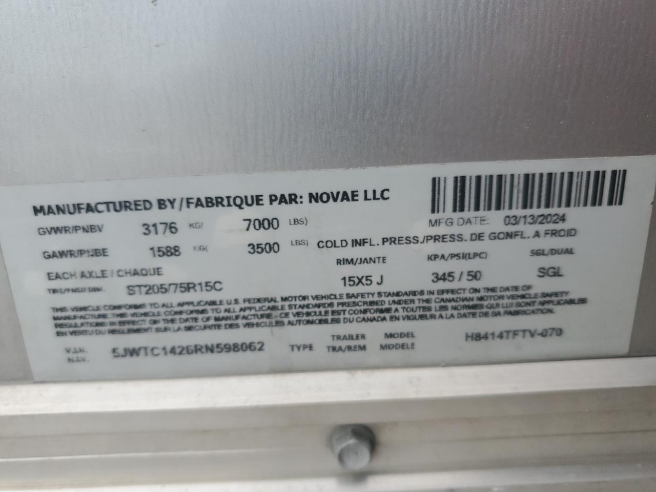 2024 NOVAE Trailer VIN 5JWTC1426RN598062 photo 10