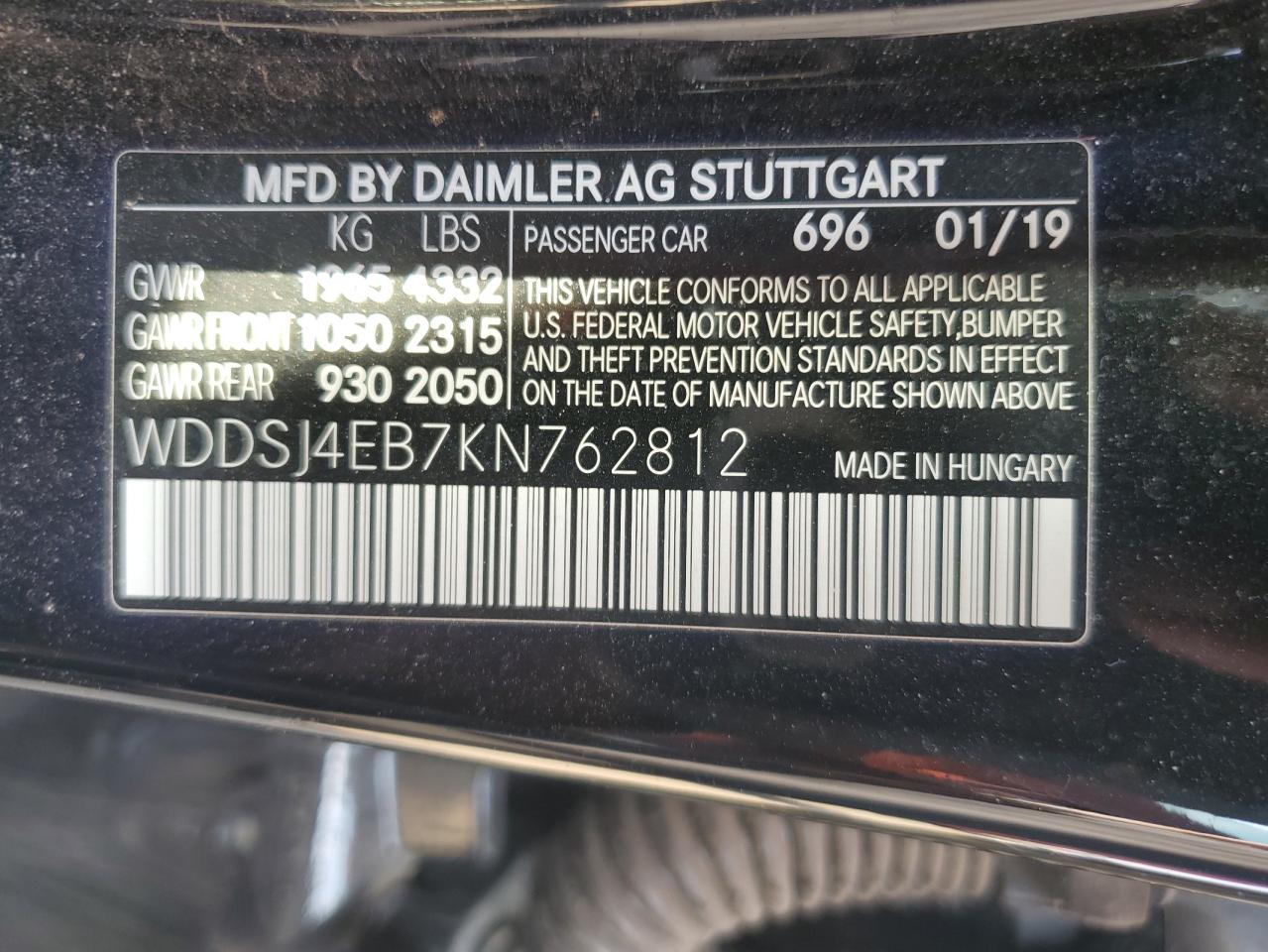 2019 MERCEDES-BENZ Cla-class VIN WDDSJ4EB7KN762812 photo 12
