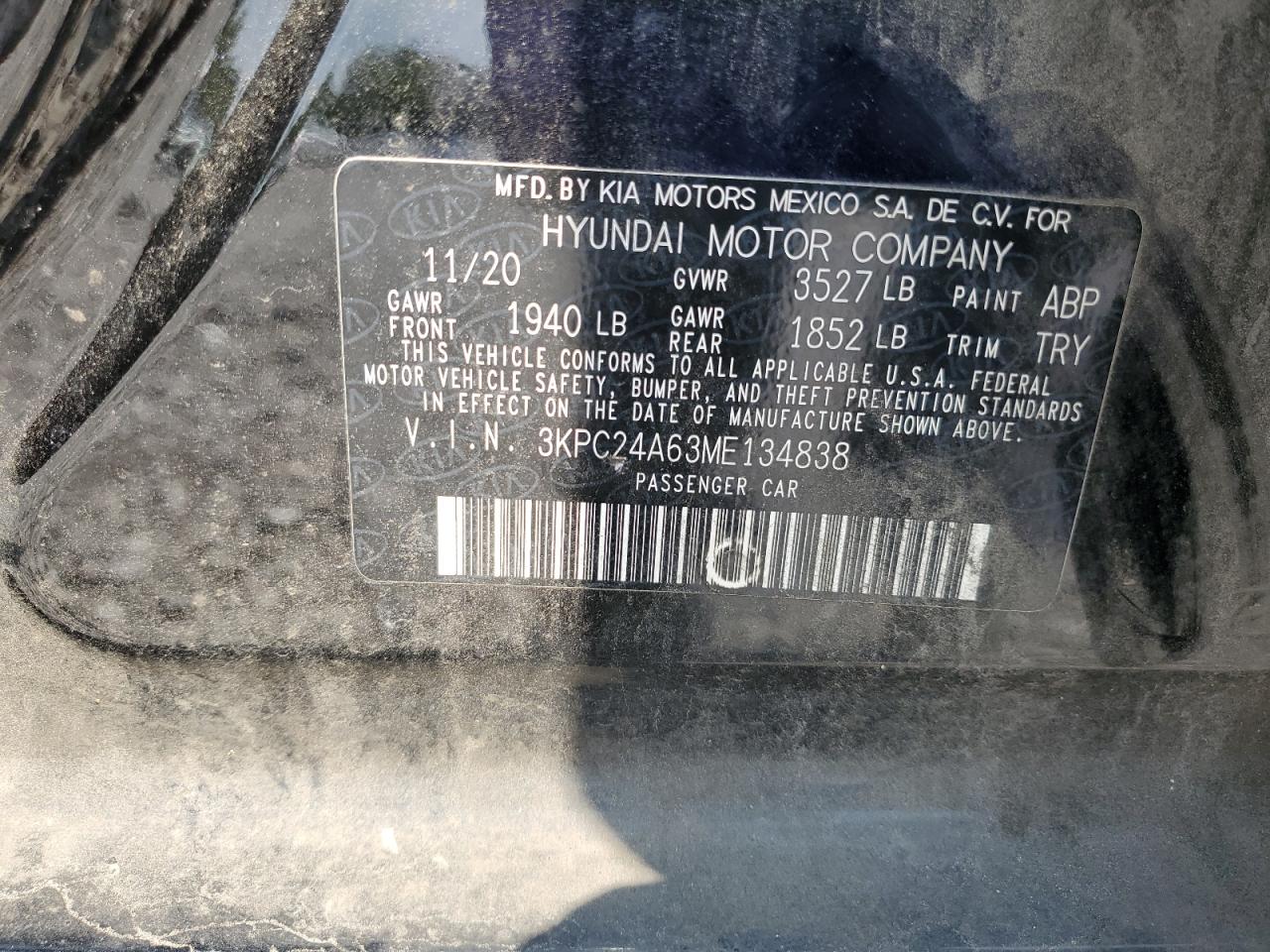 2021 HYUNDAI Accent VIN 3KPC24A63ME134838 photo 12
