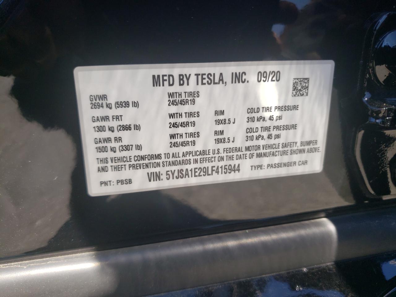 2020 TESLA Model s VIN 5YJSA1E29LF415944 photo 12