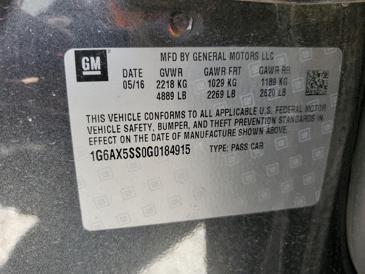 2016 CADILLAC Cts VIN 1G6AX5SS0G0184915 photo 12