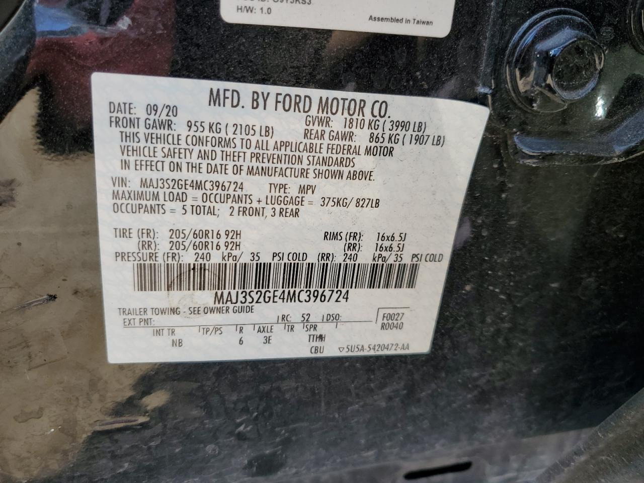 2021 Ford Ecosport VIN MAJ3S2GE4MC396724 photo 12