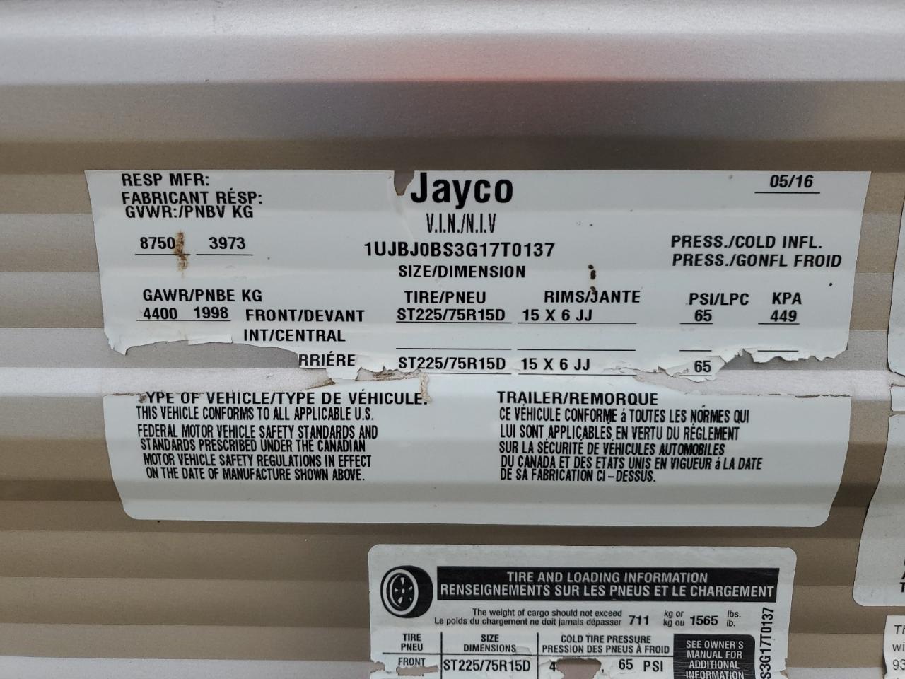 2016 JAYCO All models VIN 1UJBJ0BS3G17T0137 photo 10