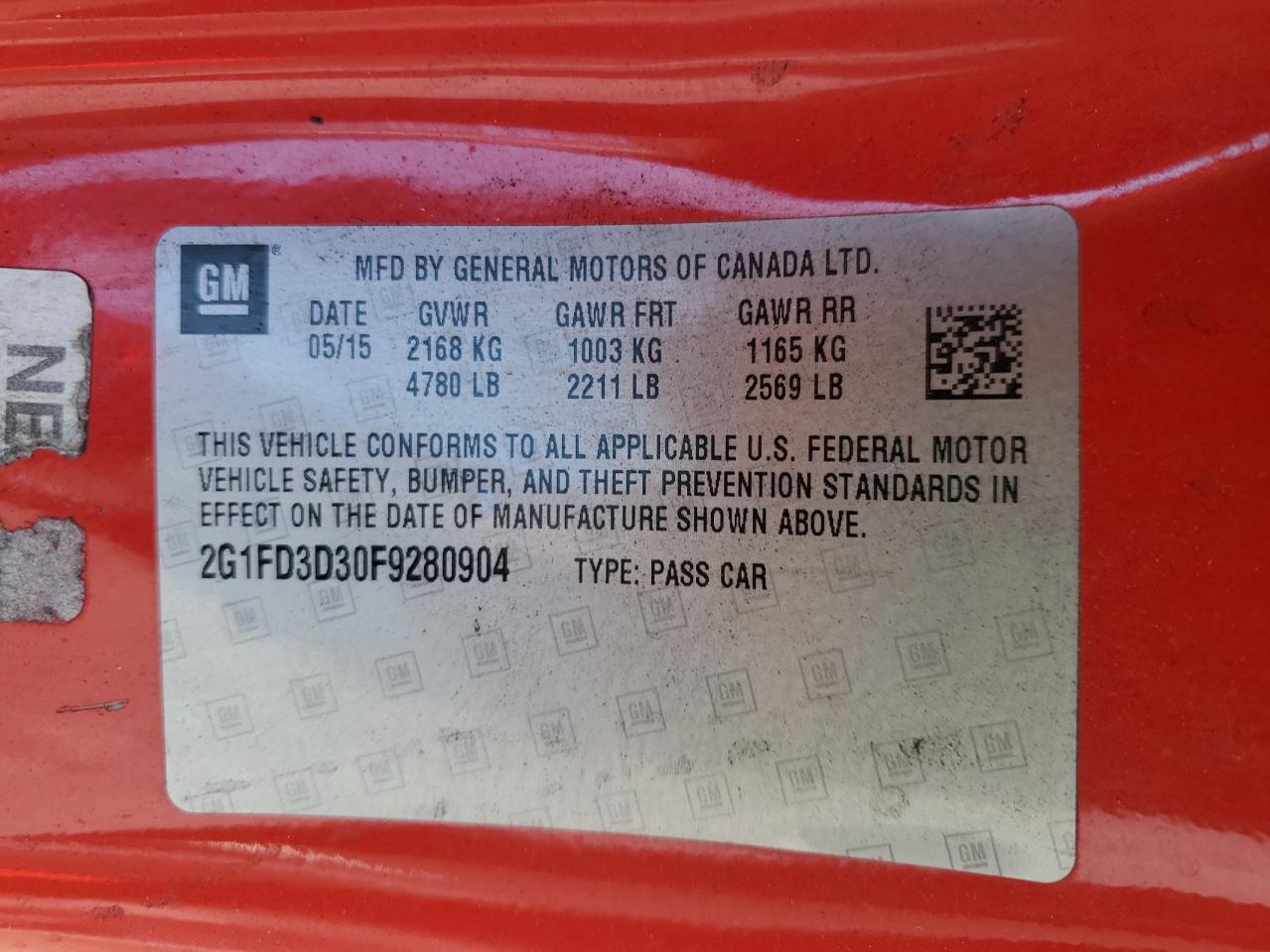 2015 Chevrolet Camaro VIN 2G1FD3D30F9280904 photo 12