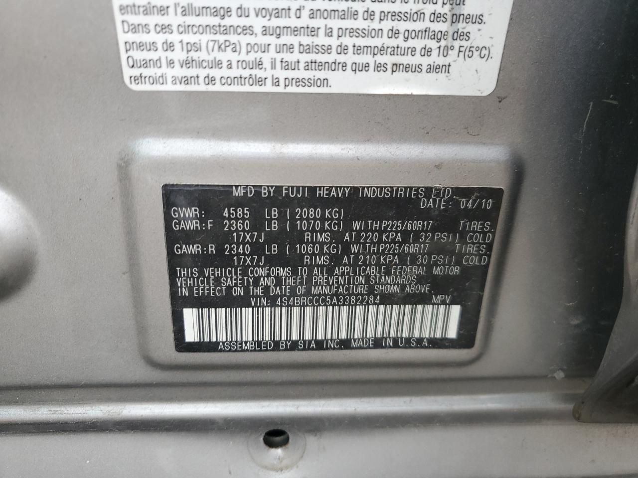 2010 SUBARU Outback VIN 4S4BRCCC5A3382284 photo 12