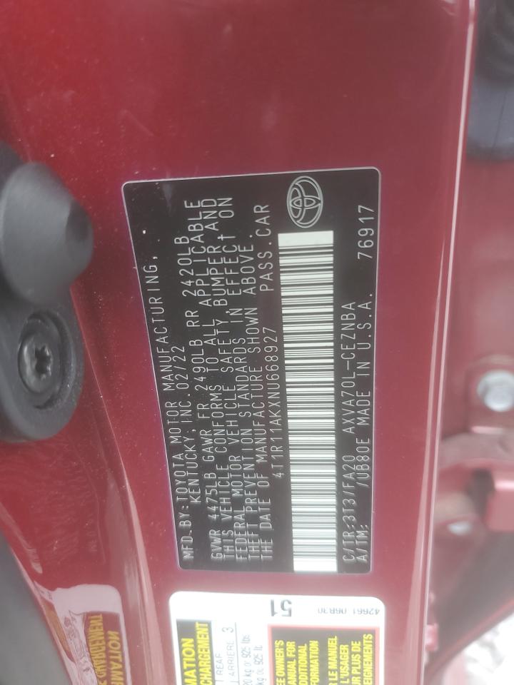 2022 Toyota Camry VIN 4T1R11AKXNU668927 photo 12