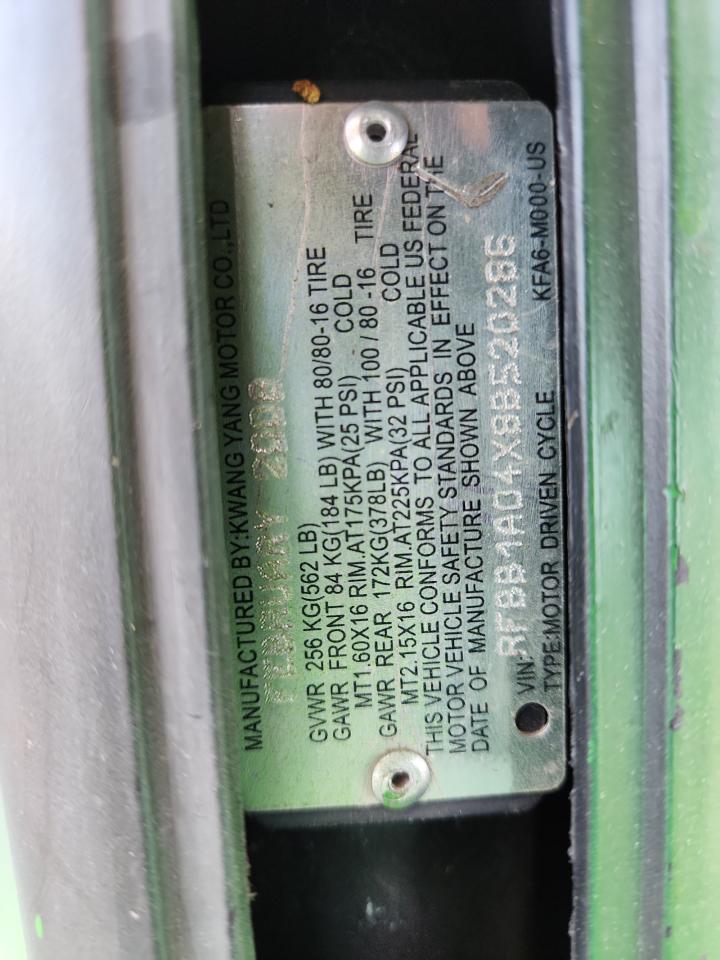 2008 KYMCO Scooter VIN RFBB1A04X8B520286 photo 8