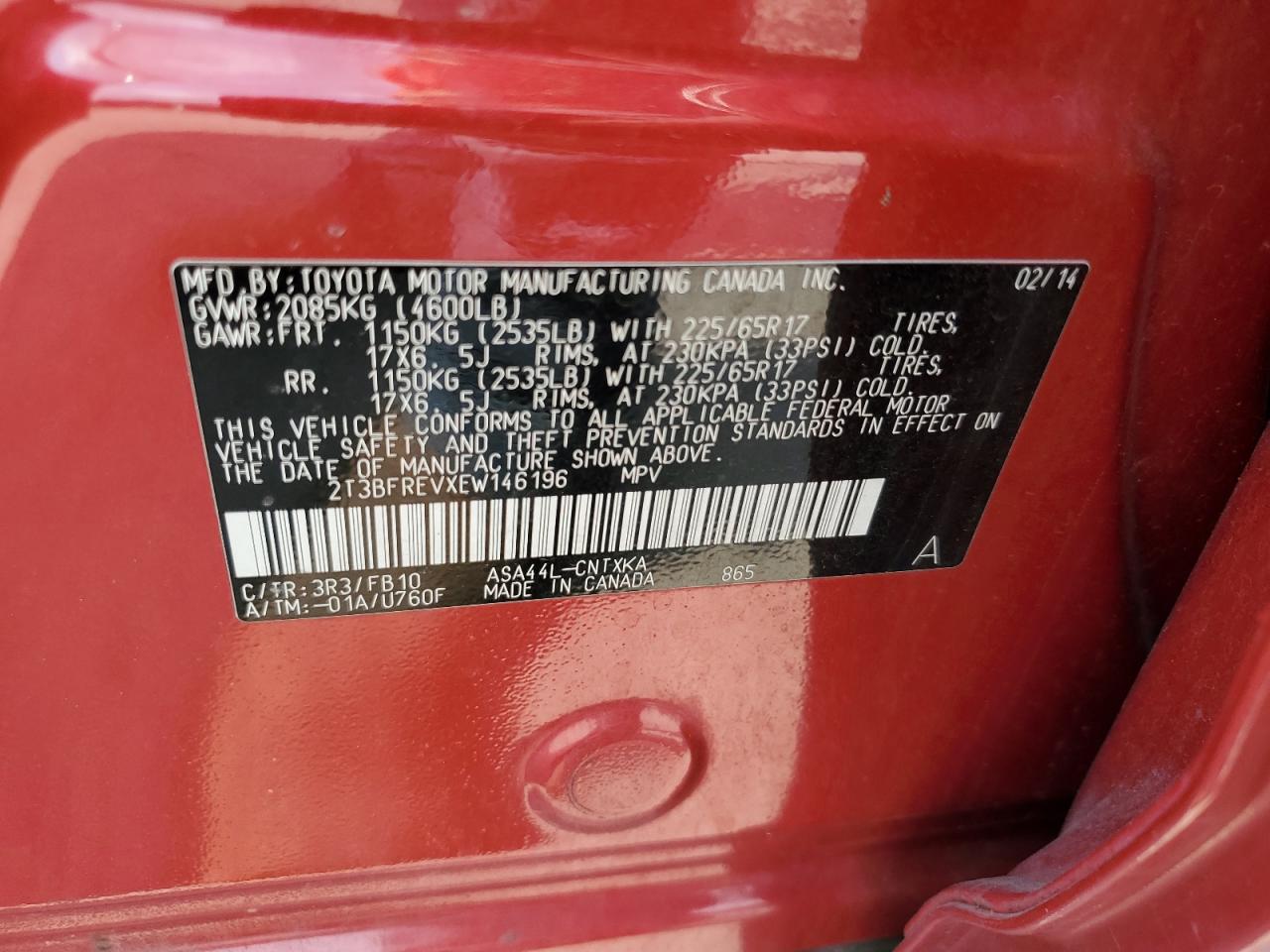2014 Toyota Rav4 VIN 2T3BFREVXEW146196 photo 12