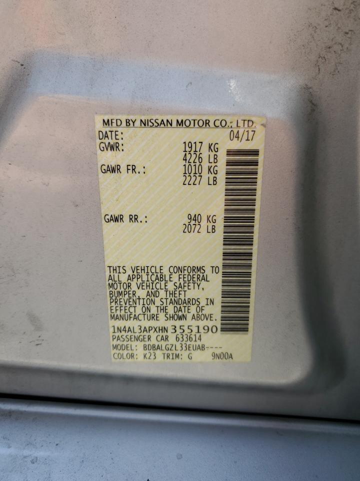 2017 NISS Altima VIN 1N4AL3APXHN355190 photo 12
