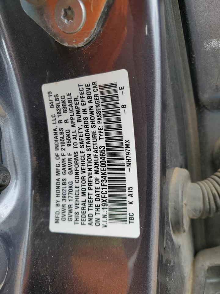 2019 Honda Civic VIN 19XFC1F34KE004653 photo 12