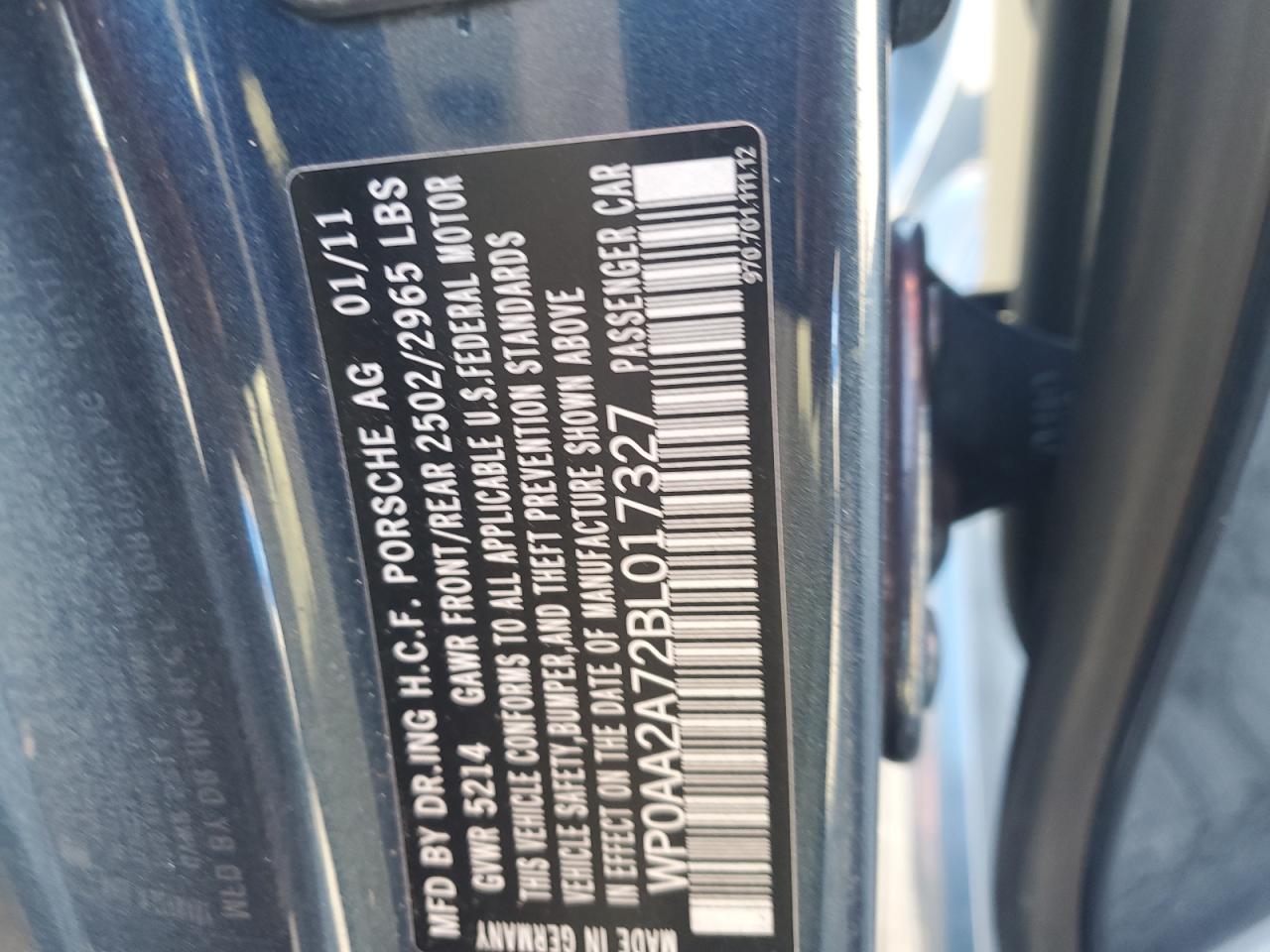 2011 Porsche Panamera VIN WP0AA2A72BL017327 photo 12