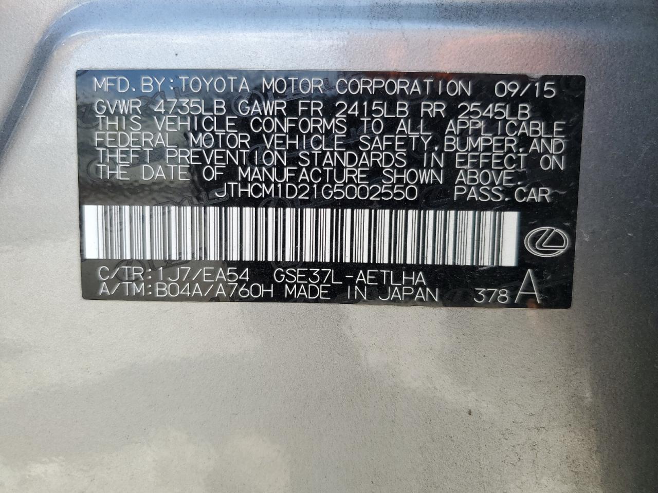 2016 Lexus Is VIN JTHCM1D21G5002550 photo 12