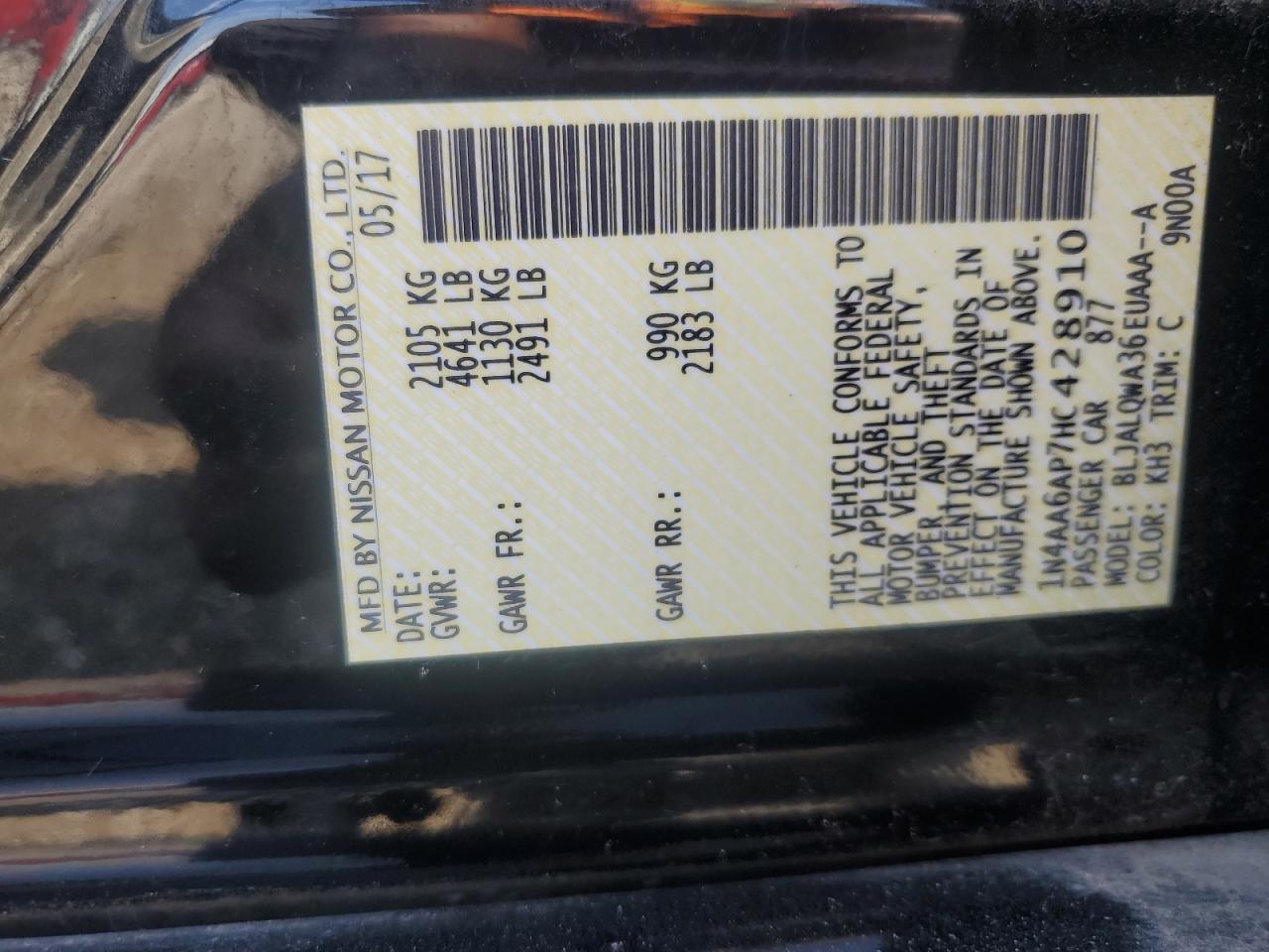 2017 Niss Maxima VIN 1N4AA6AP7HC428910 photo 12