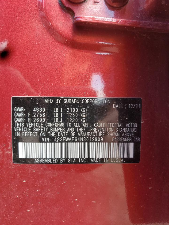 2022 Subaru LEGACY VIN 4S3BWAF64N3012909 photo 12