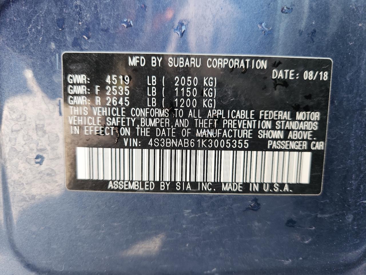 2019 Subaru LEGACY VIN 4S3BNAB61K3005355 photo 12
